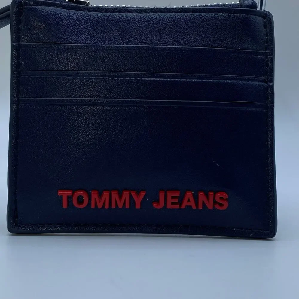 Tommy Hilfiger Leather Card Holder Wallet Navy Minimalist Y2K Americana Slim